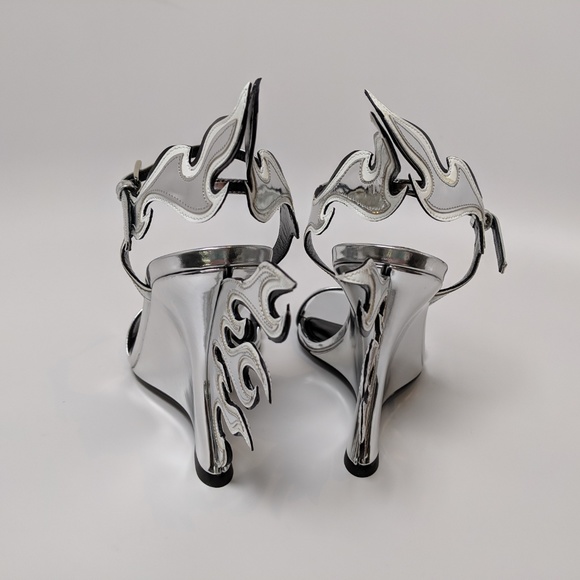 SOLD Prada Silver Flame Wedge Heeled Sandals - Picture 3 of 6